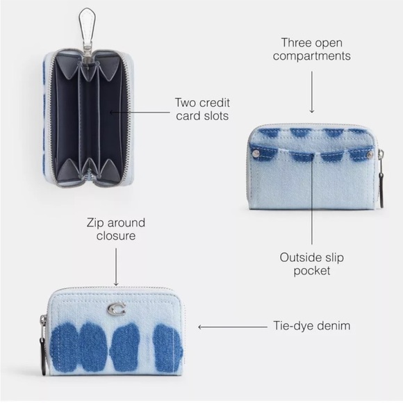 Coach Denim Zip Around Card Case with Tie-Dye Wallet - Picture 2 of 3